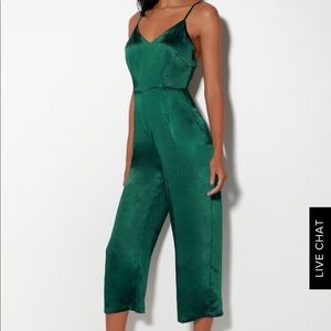 Hunter green satin jumpsuit